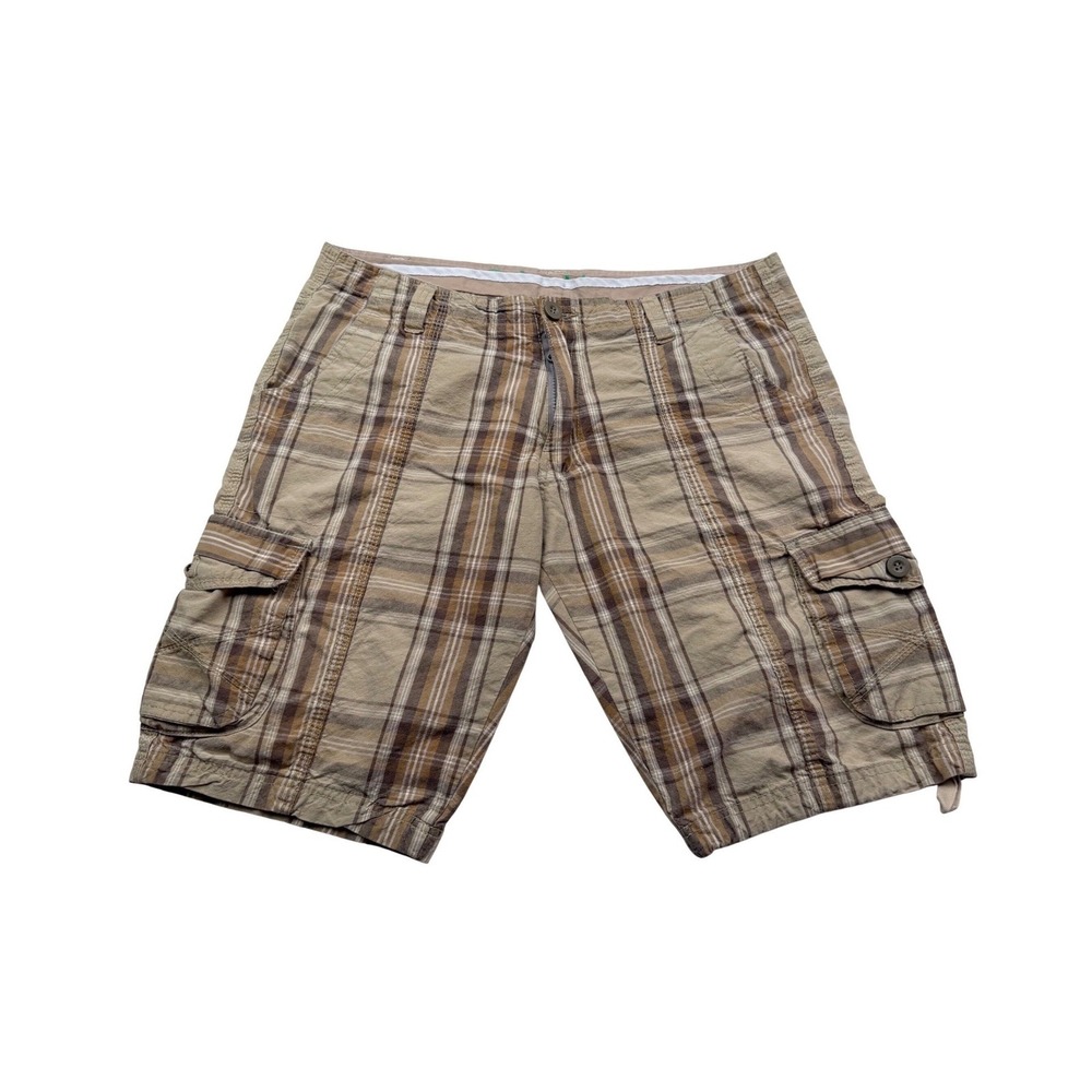 Columbia Plaid Cargo Shorts Brown Tan Outdoor Gorpcore Hiking Utility Mens 36